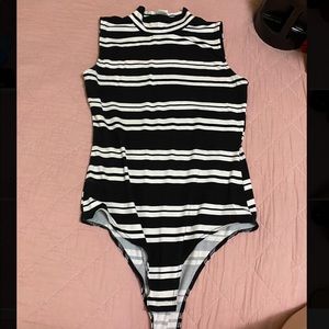 Striped mock neck body suit